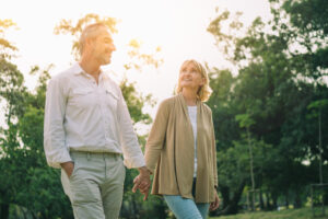 How Can I Get Prescribed HGH Picture of an older couple walking together.