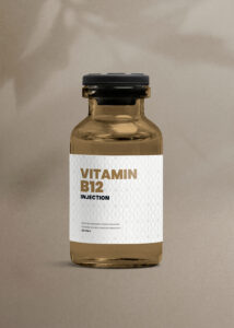 Vitamin B12 for injection in an amber glass bottle